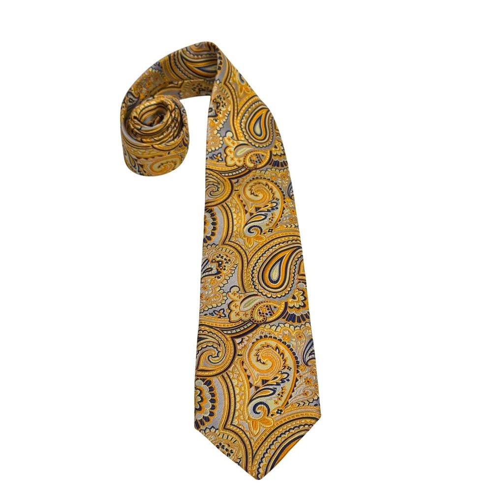 Carnaval De Venise Silk Paisley Tie Orange Blue Made in Italy Long 63" Jacquard